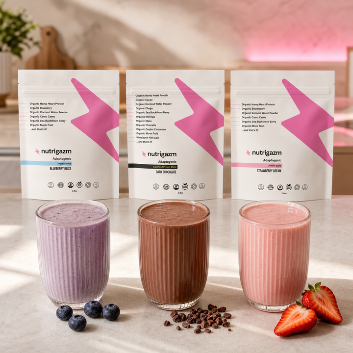 Three Nutrigazm flavors prepared as shakes