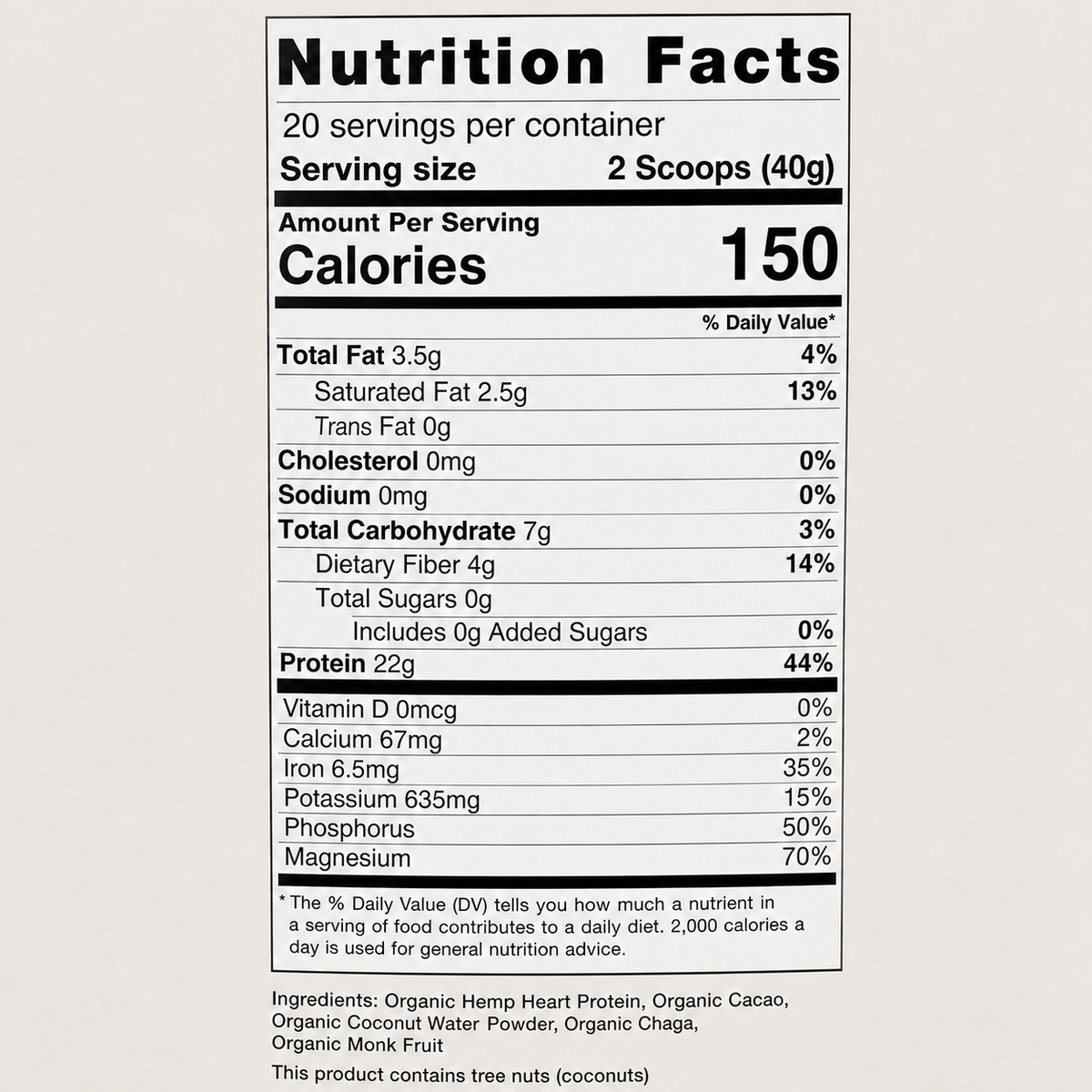 Chocolate Velvet Nutrition Facts panel
